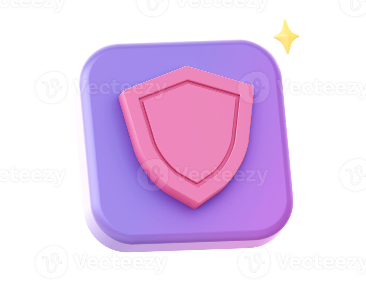 3d render of purple protection shield side icon for UI UX web mobile apps social media ads design png