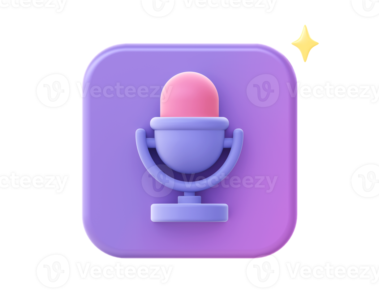 3d render of purple recording microphone icon for UI UX web mobile apps social media ads design png