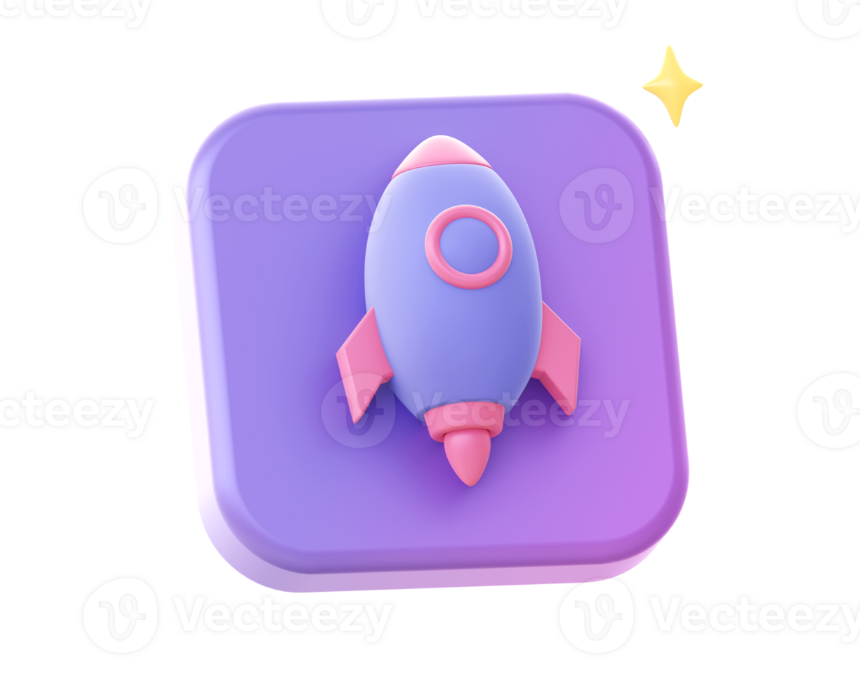 3d render of purple spaceship rocket side icon for UI UX web mobile apps social media ads design png