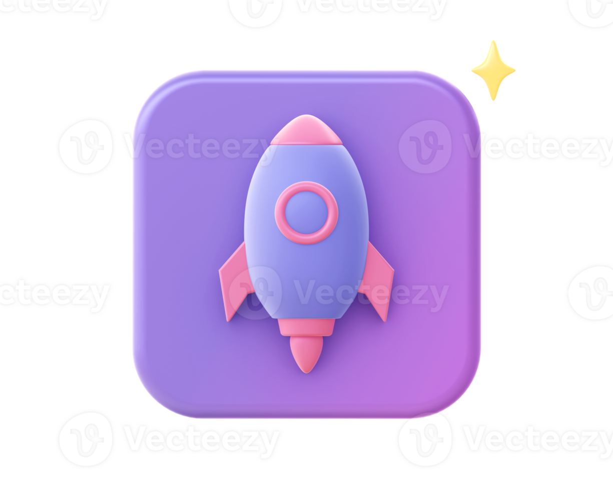 3d render of purple spaceship rocket icon for UI UX web mobile apps social media ads design png