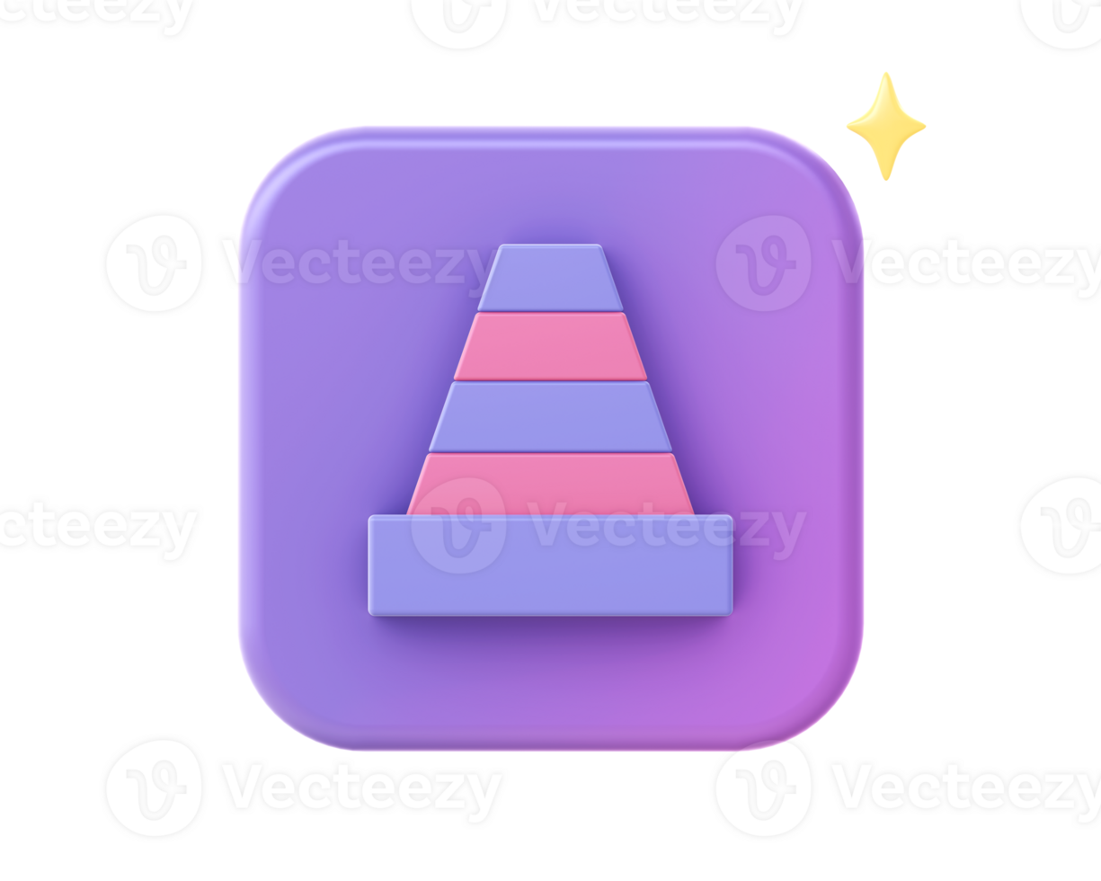 3d render of purple safety traffic cone sign icon for UI UX web mobile apps social media ads design png