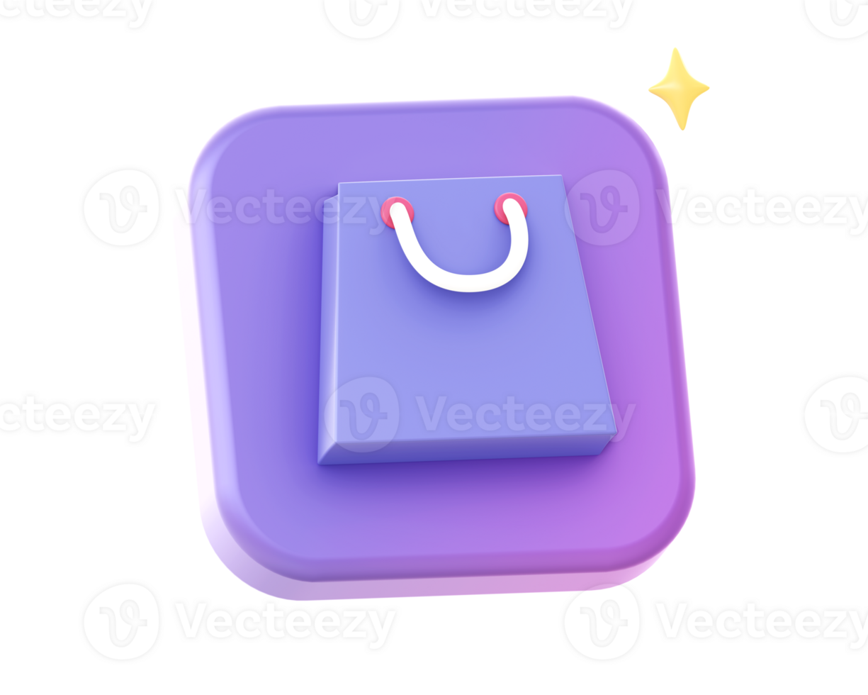 3d render of purple shopping bag side icon for UI UX web mobile apps social media ads design png