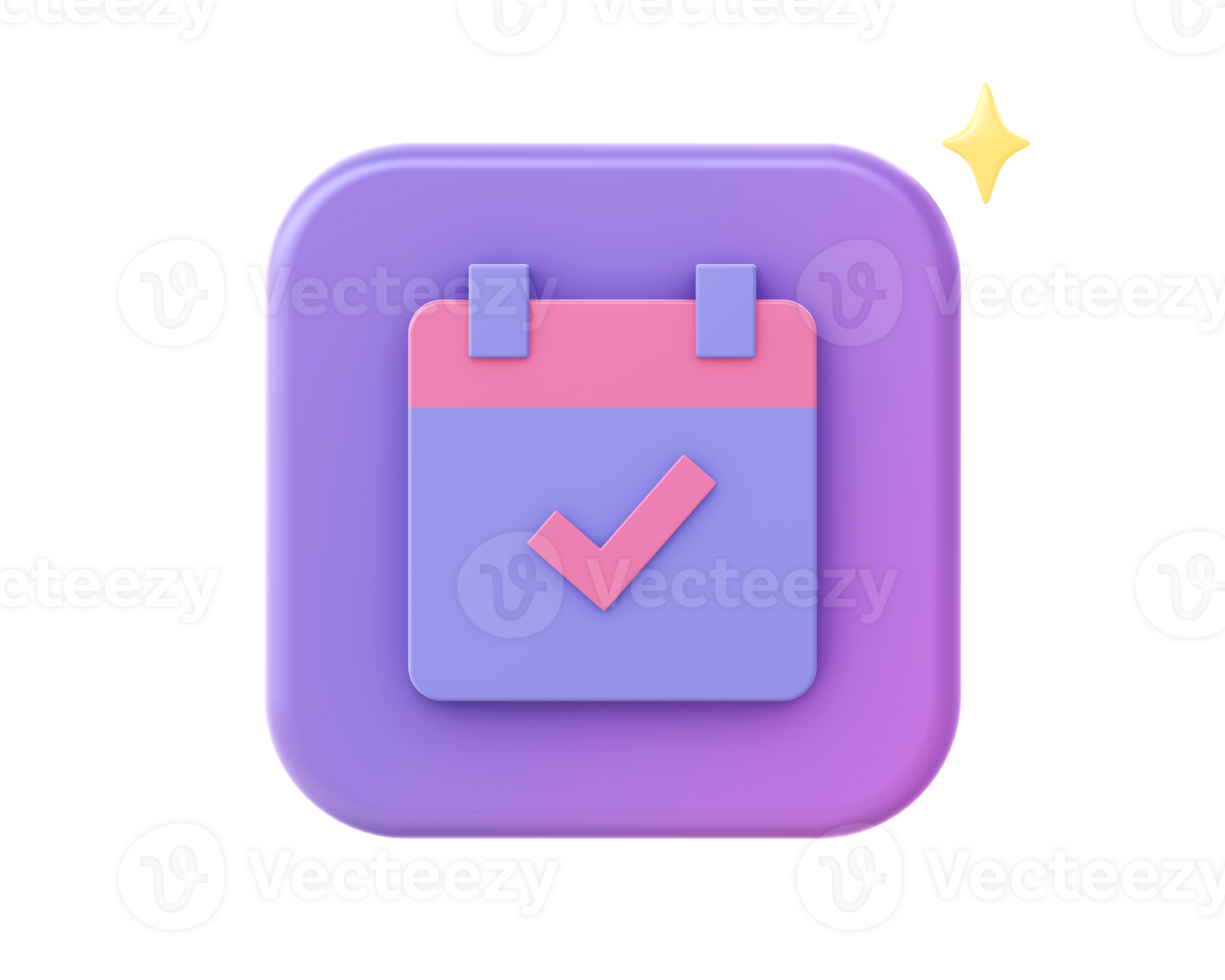 3d render of purple reminder calendar schedule icon for UI UX web mobile apps social media ads design png