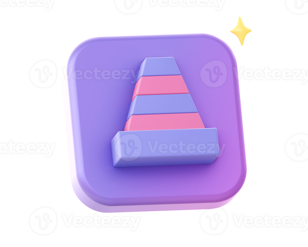 3d render of purple safety traffic cone sign side icon for UI UX web mobile apps social media ads design png