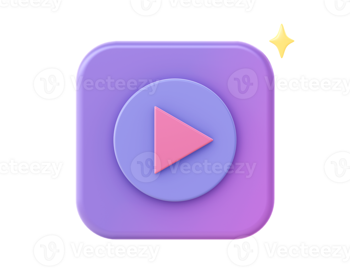 3d render of purple video streaming icon for UI UX web mobile apps social media ads design png