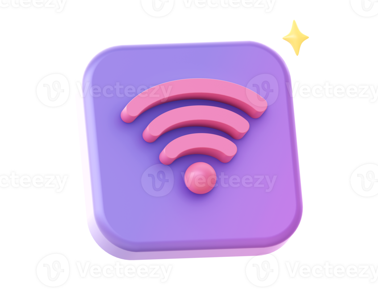 3d render of purple wifi internet connection side icon for UI UX web mobile apps social media ads design png