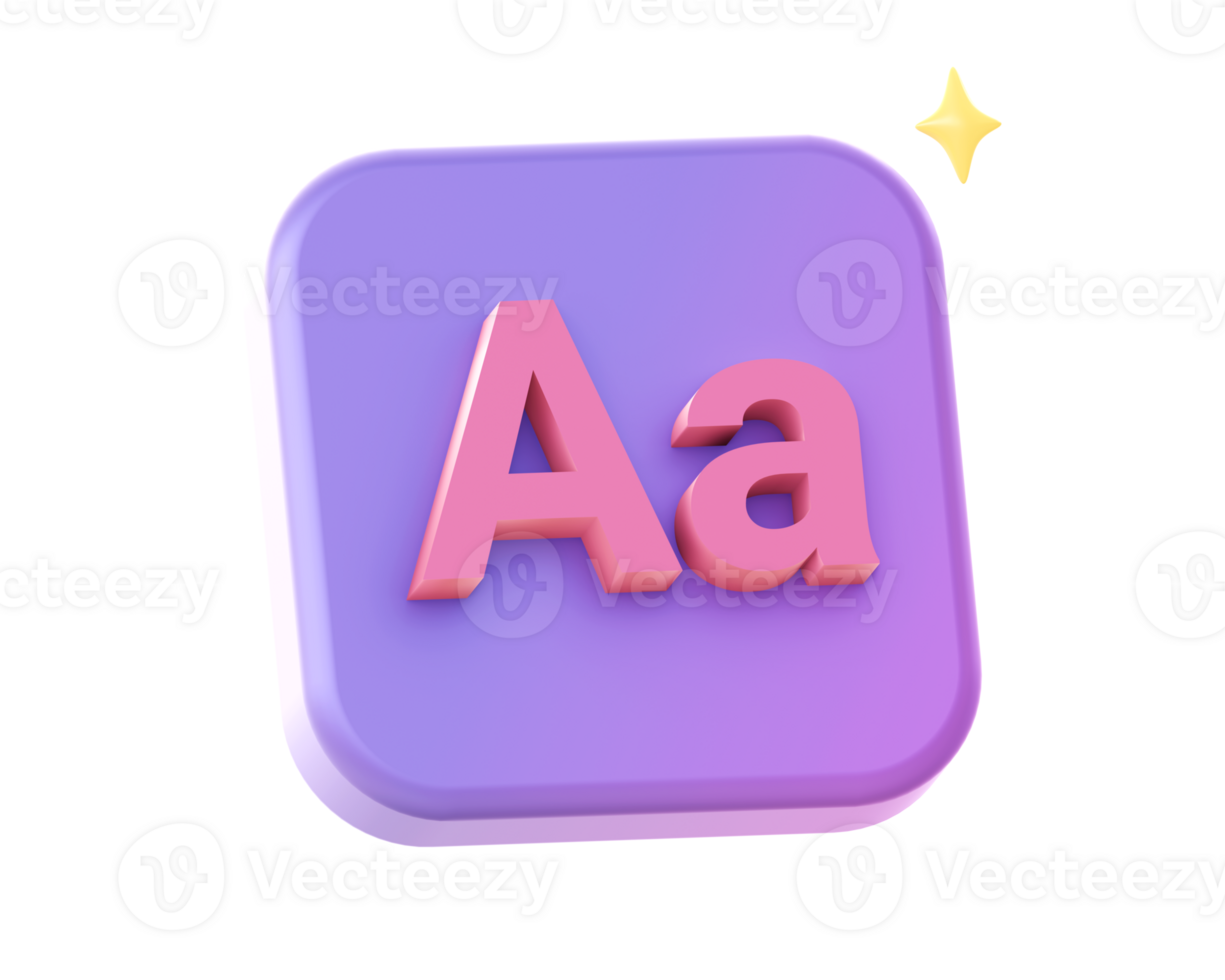 3d render of purple designer typography text side icon for ui ux web