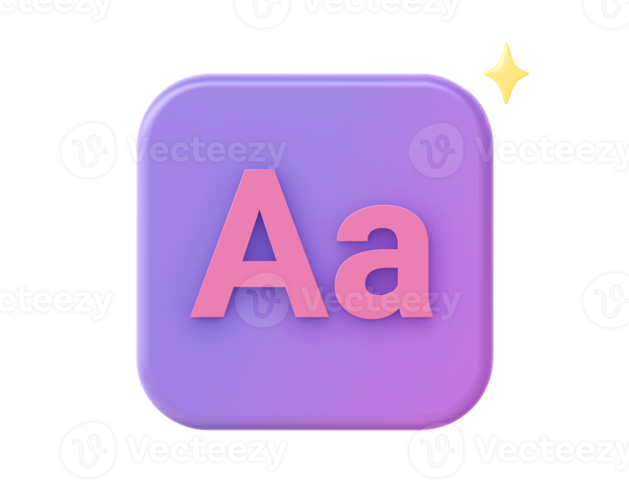 3d render of purple designer typography text side icon for ui ux web