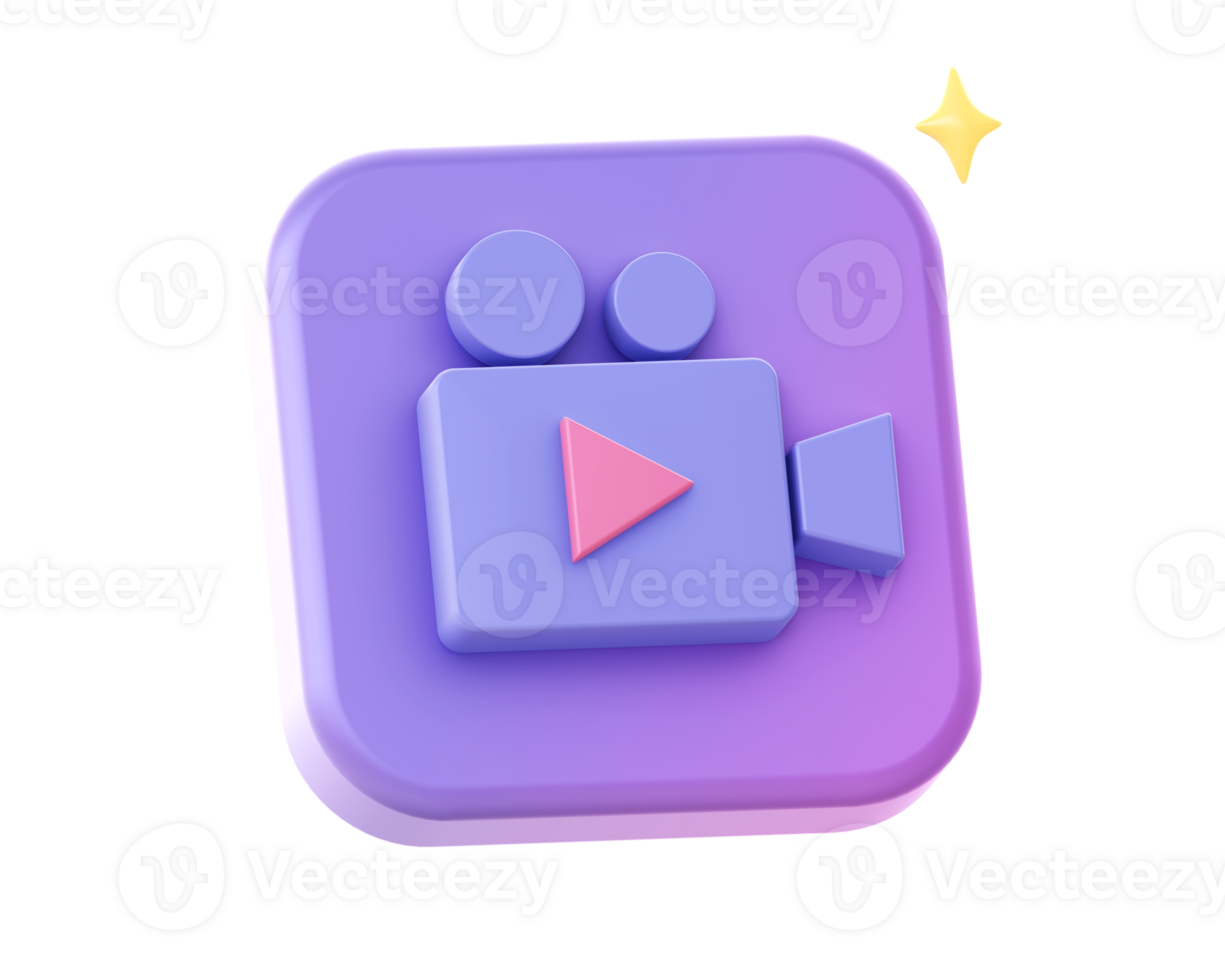 3d rendre de violet vidéo caméra côté icône pour ui ux la toile mobile applications social médias les publicités conception png