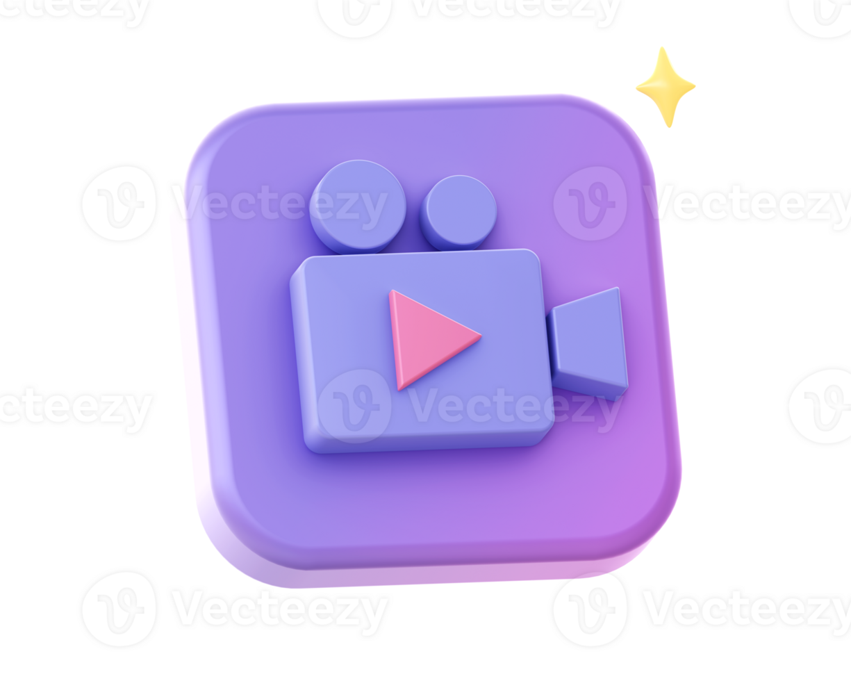 3d render of purple video camera side icon for UI UX web mobile apps social media ads design png