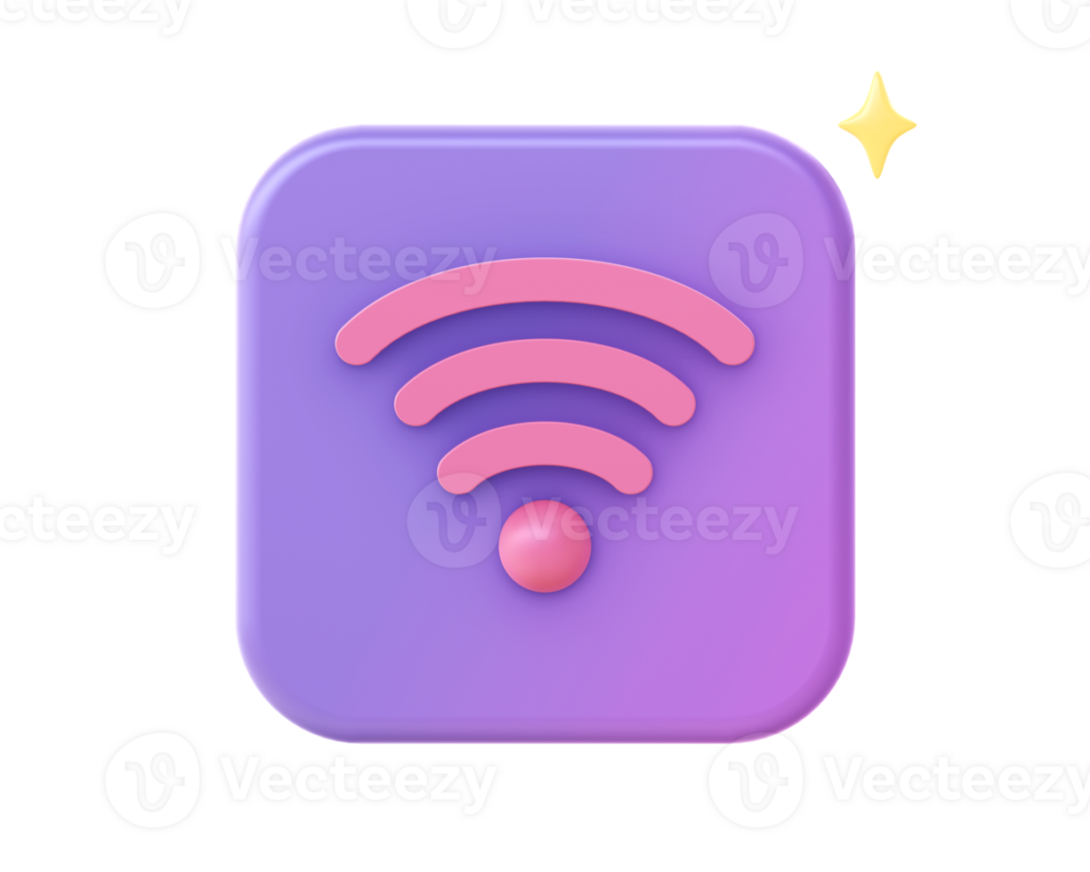 3d render of purple wifi internet connection icon for UI UX web mobile apps social media ads design png