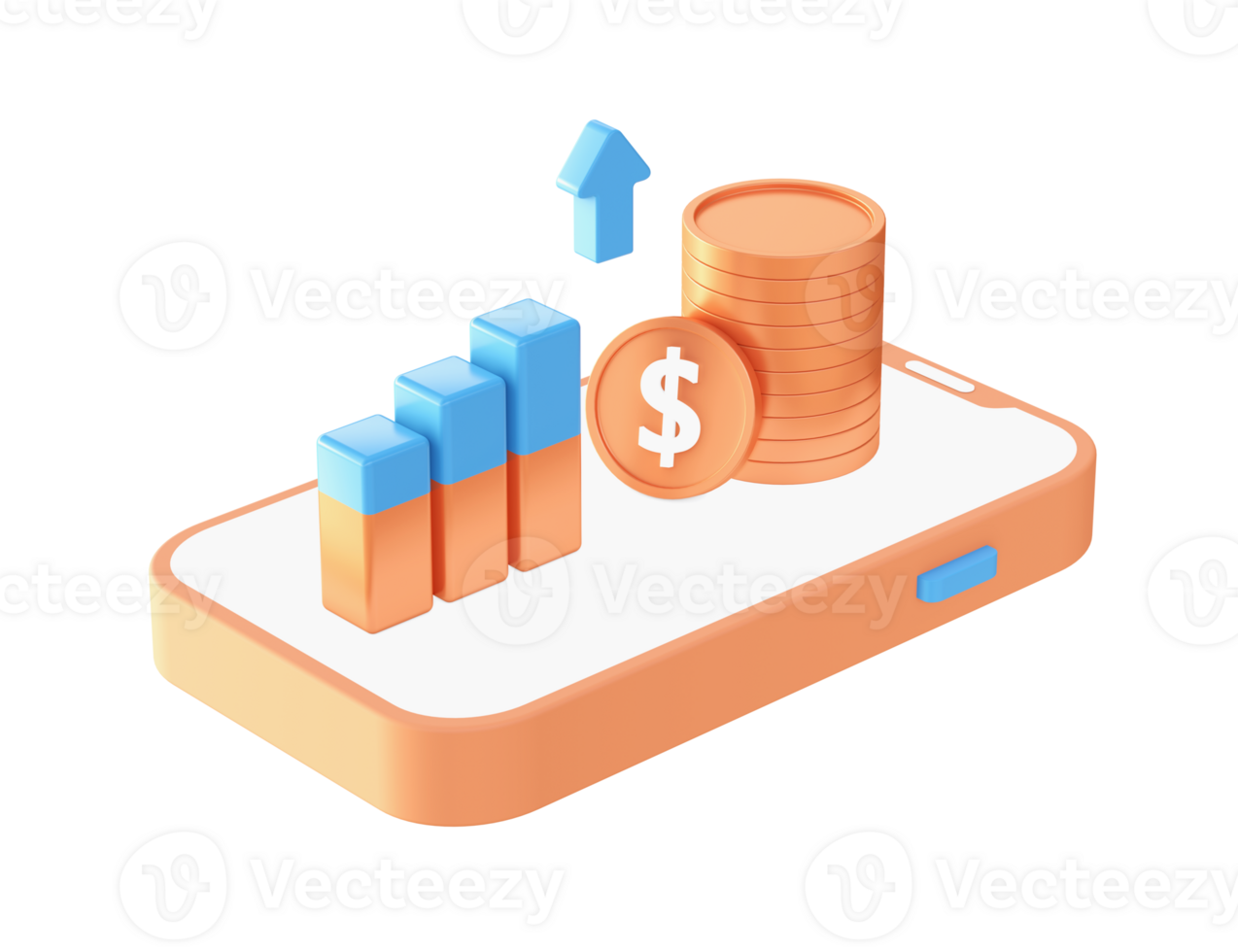 3d phone and finance growth icon for UI UX web mobile apps social media ads design png