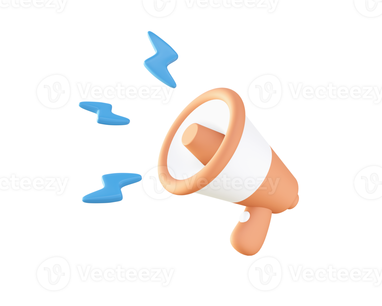 3d Orange Loudspeaker with flash icon for UI UX web mobile apps social media ads design png