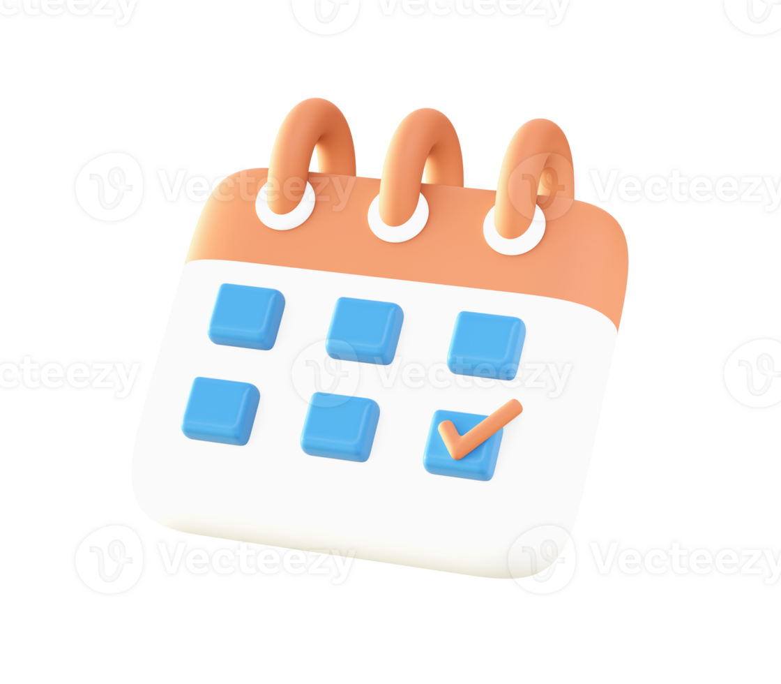 3d orange calendar date and time with checklist icon for UI UX web mobile apps social media ads design png