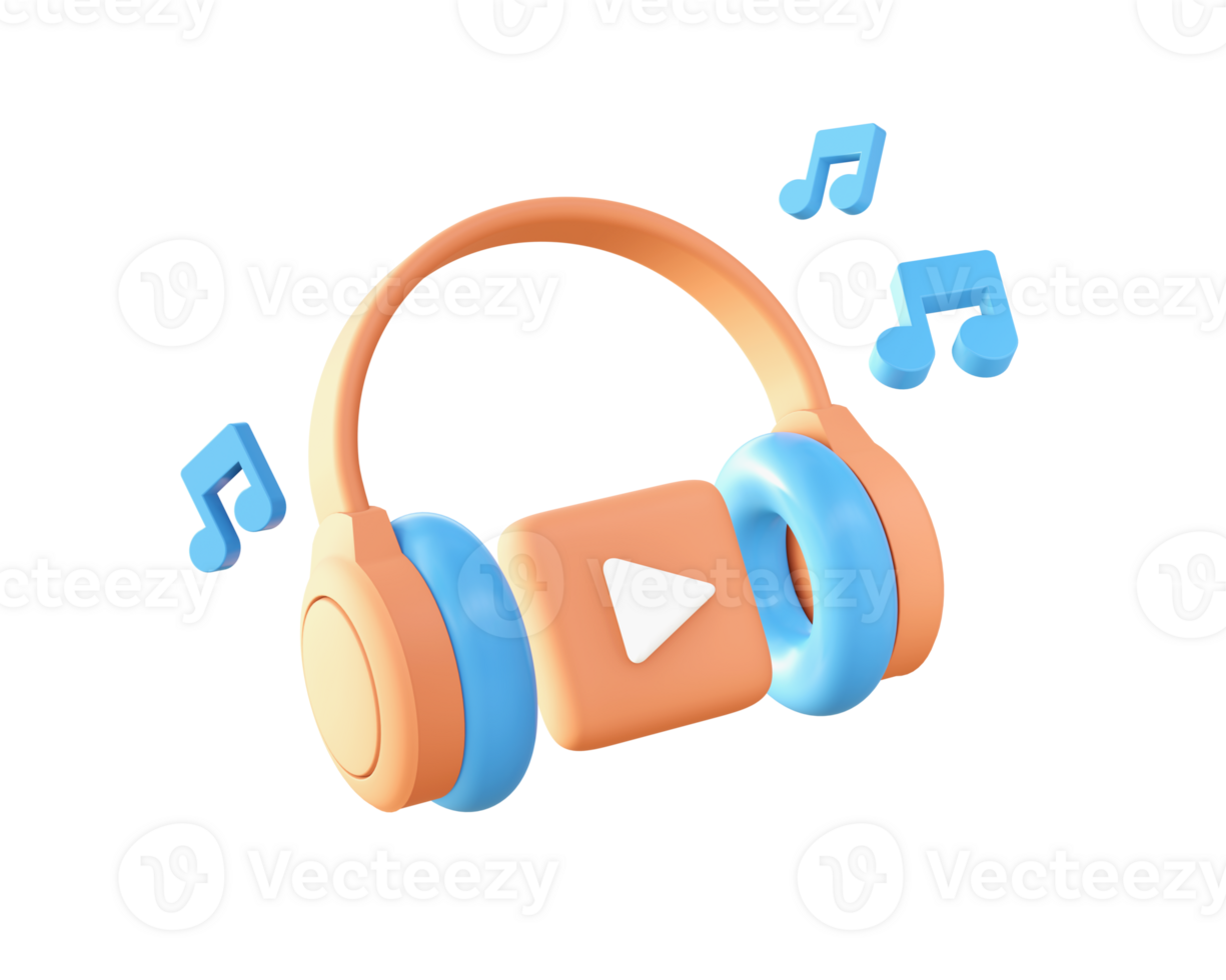 3d Streaming music with headphone icon for UI UX web mobile apps social media ads design png
