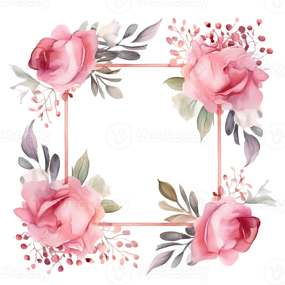 Romantic wedding watercolor frame png