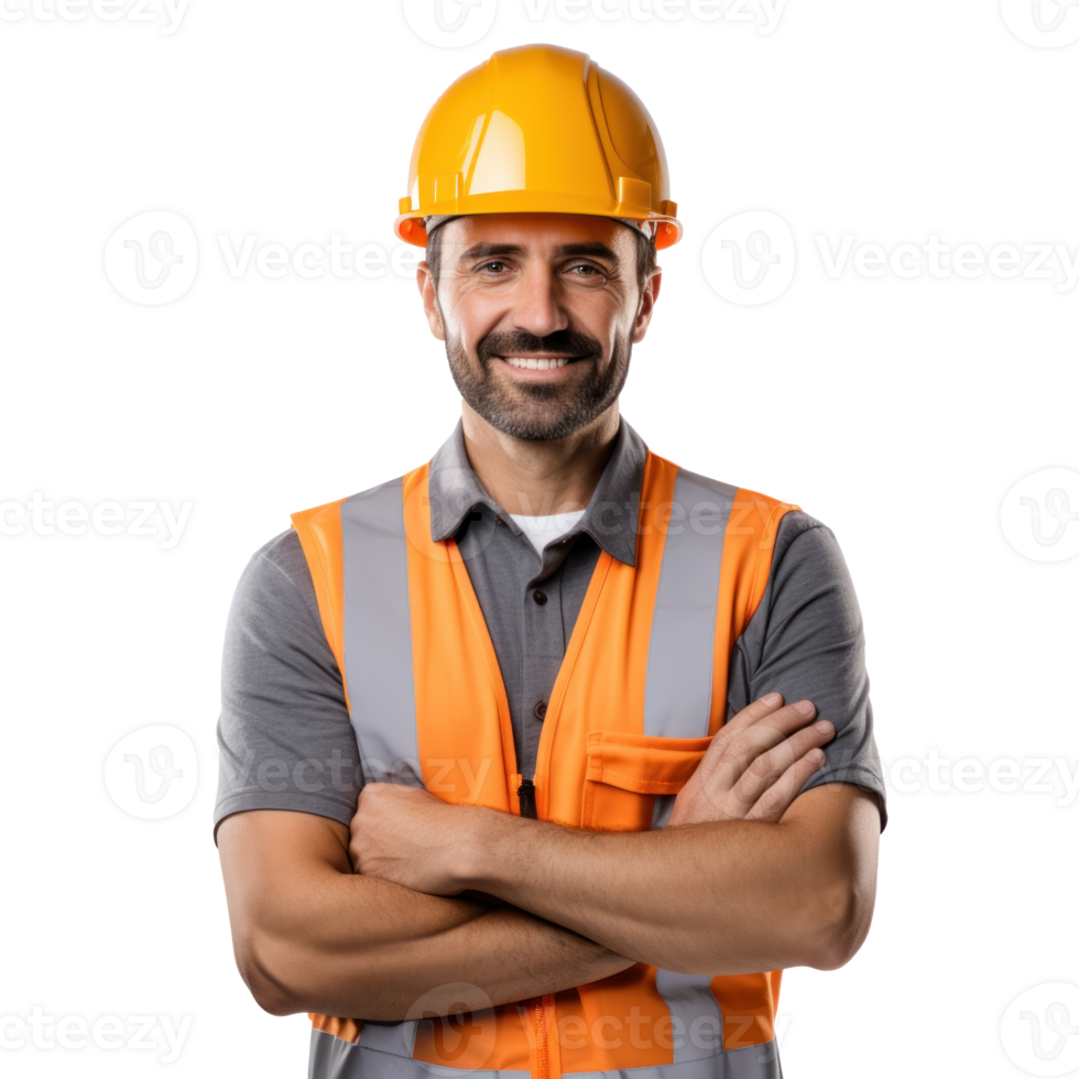 Attractive man in construction helmet png