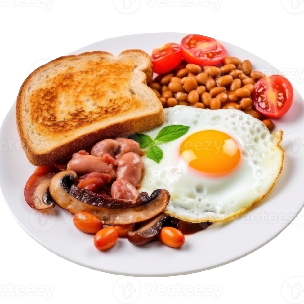 English breakfast with eggs, bacon and beans png