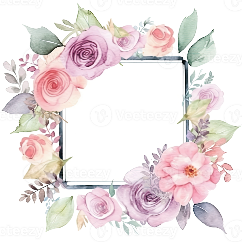 Romantic wedding watercolor frame png