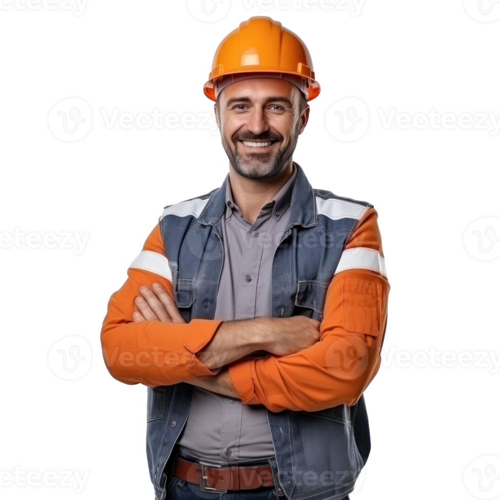 attraente uomo nel costruzione casco png