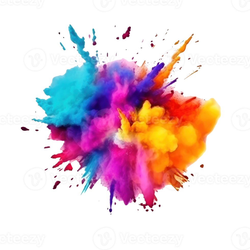 Bright colorful holi paint color powder festival explosion burst isolated png