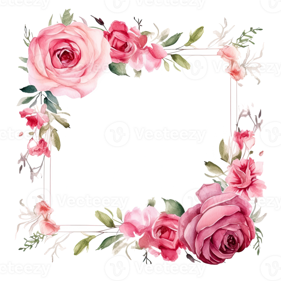 Romantic wedding watercolor frame png