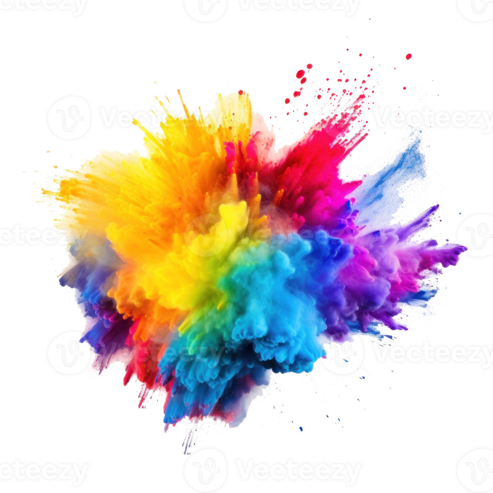 Bright colorful holi paint color powder festival explosion burst isolated png