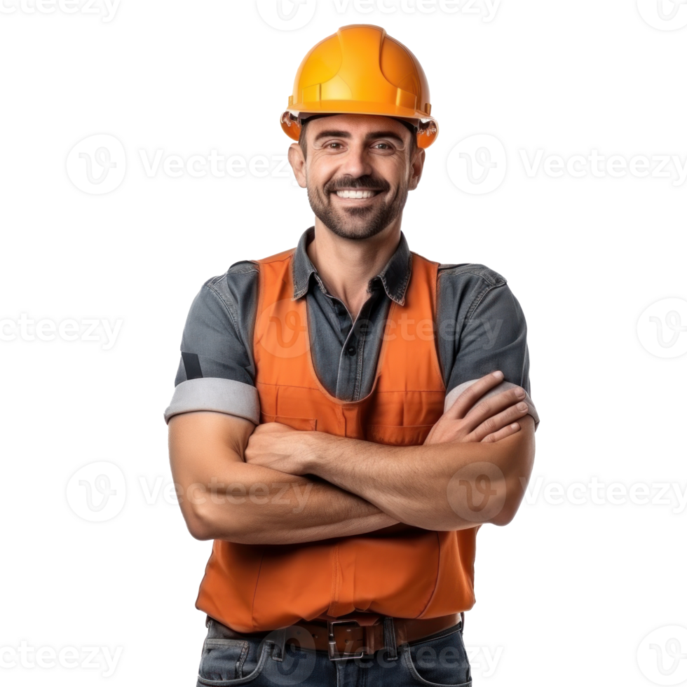 attraente uomo nel costruzione casco png