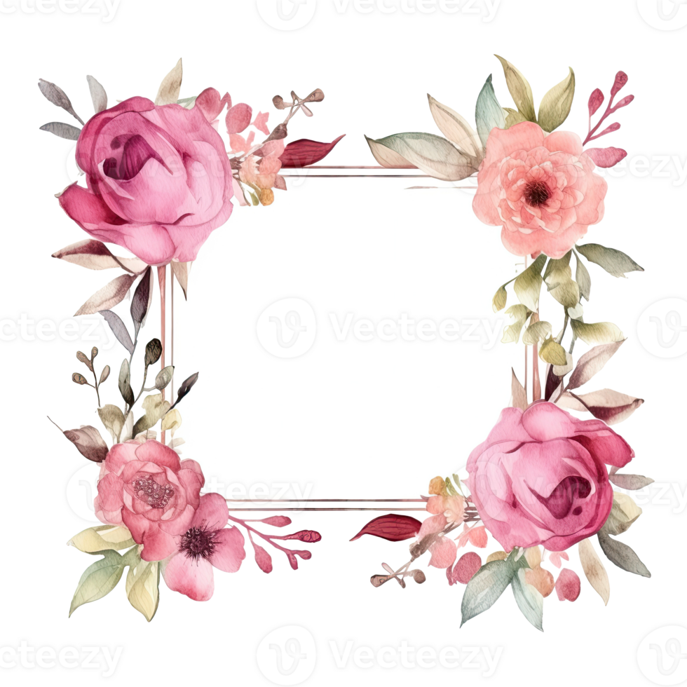 Romantic wedding watercolor frame png