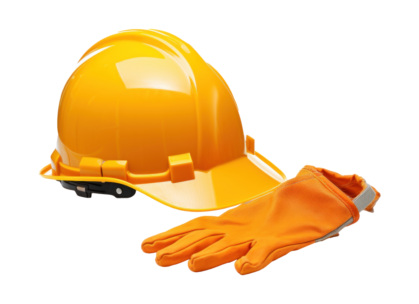 A yellow hardhat and glove isolated png