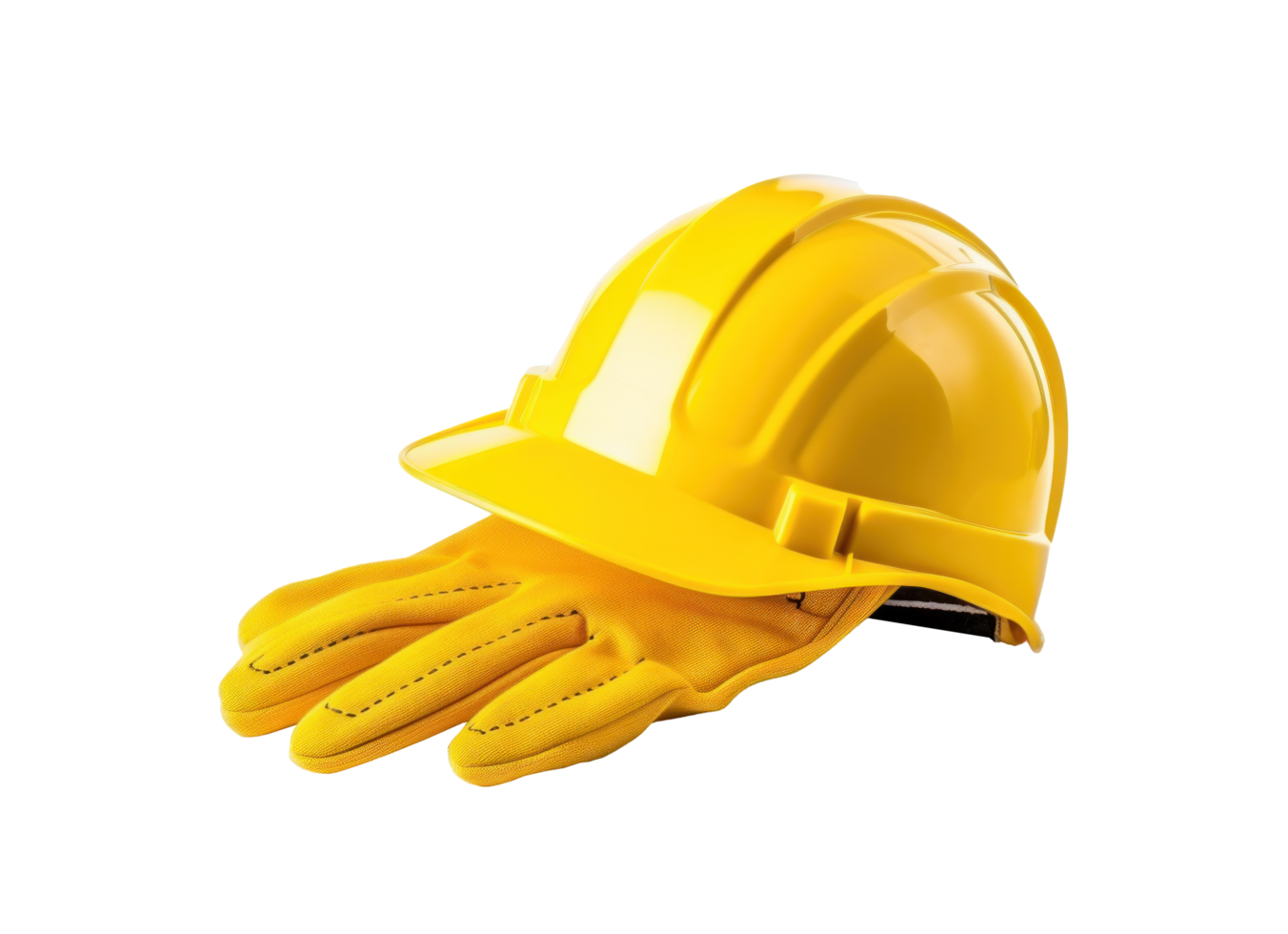 A yellow hardhat and glove isolated png