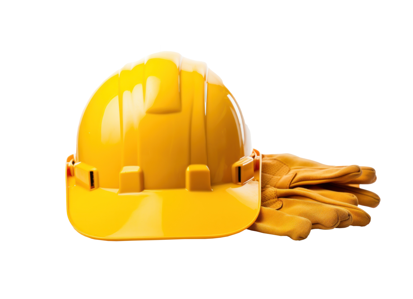 A yellow hardhat and glove isolated png