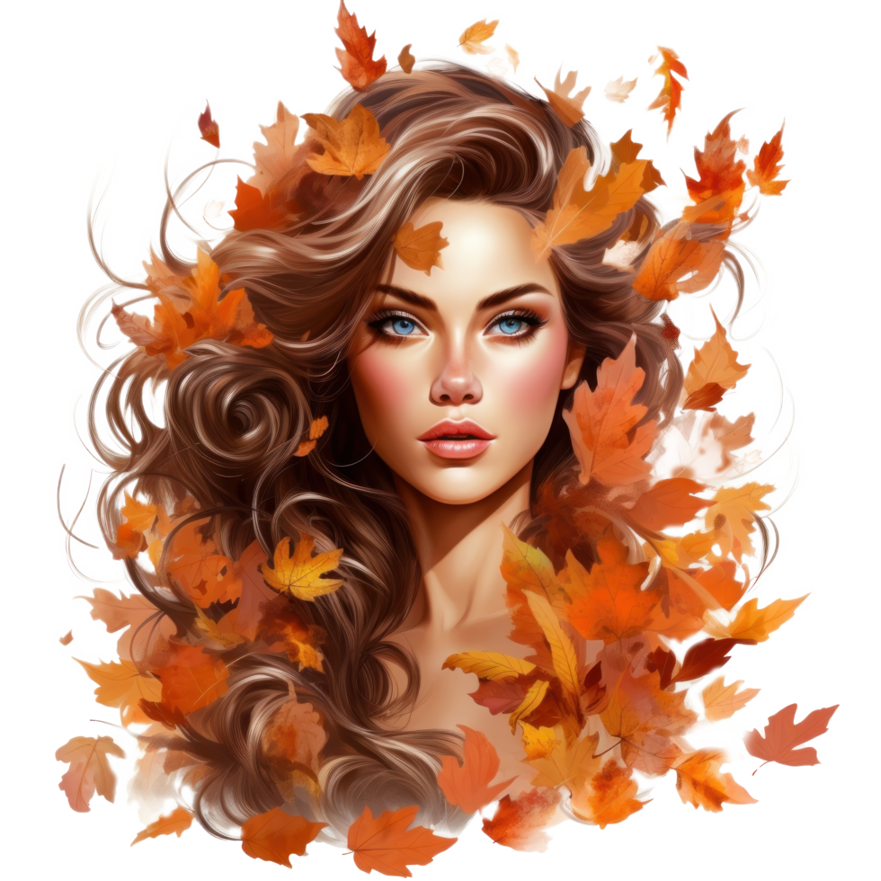 Herbst Mädchen mit fallen Blätter png