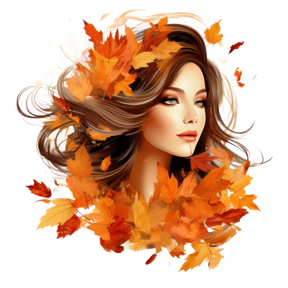 l'automne fille avec chute feuilles png