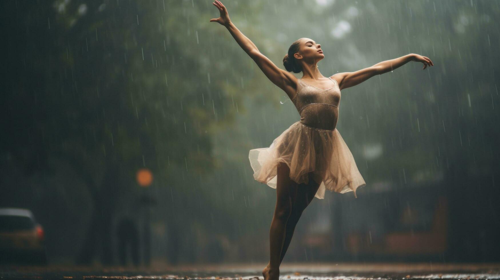 Ballet dancer dance under the rain photo