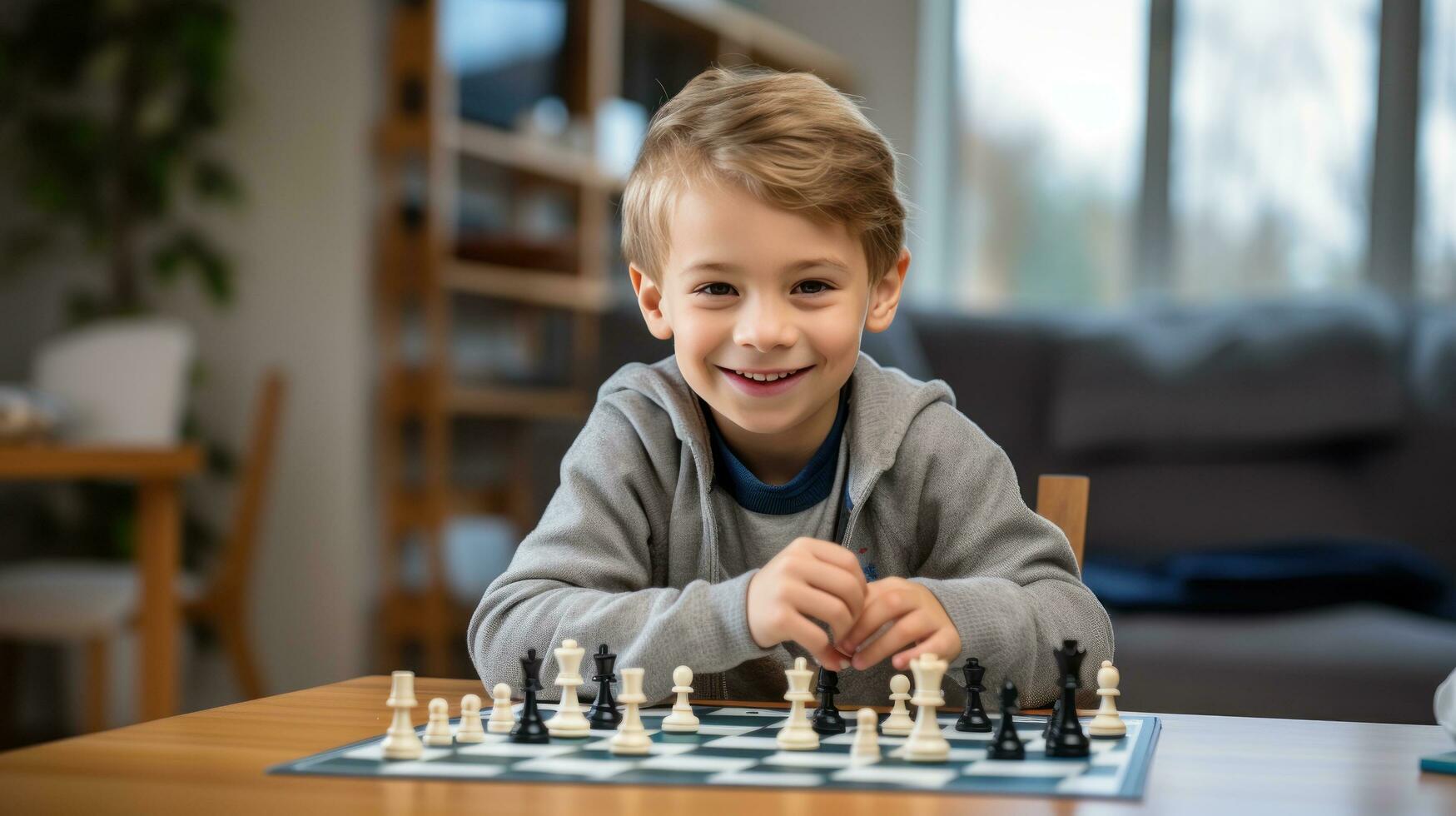 Dad and child playing chess photo