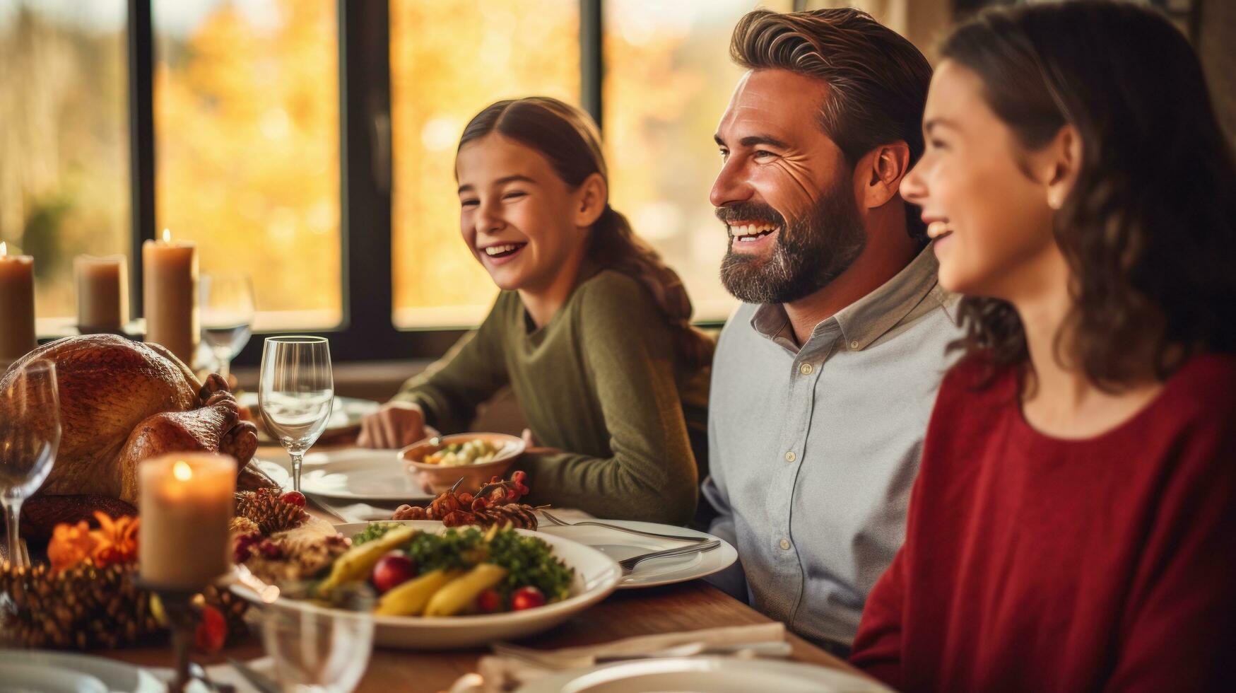 contento familia a acción de gracias cena foto