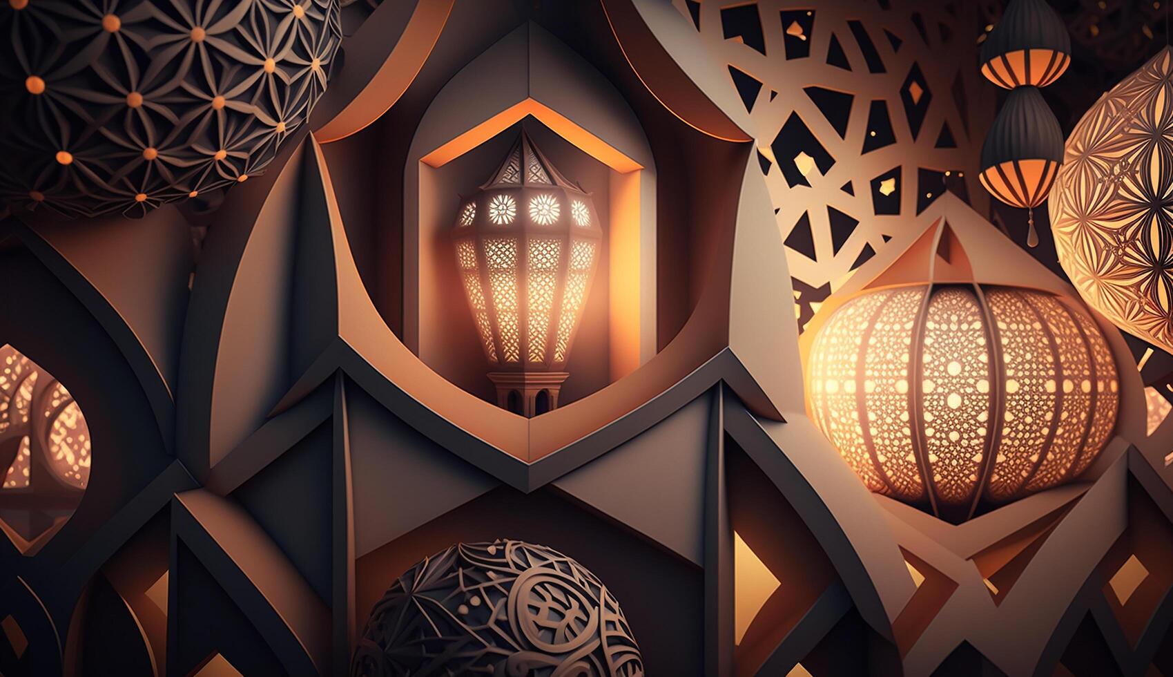 3d render mosque element in ornate arabic, Islamic architecture style interior. photo