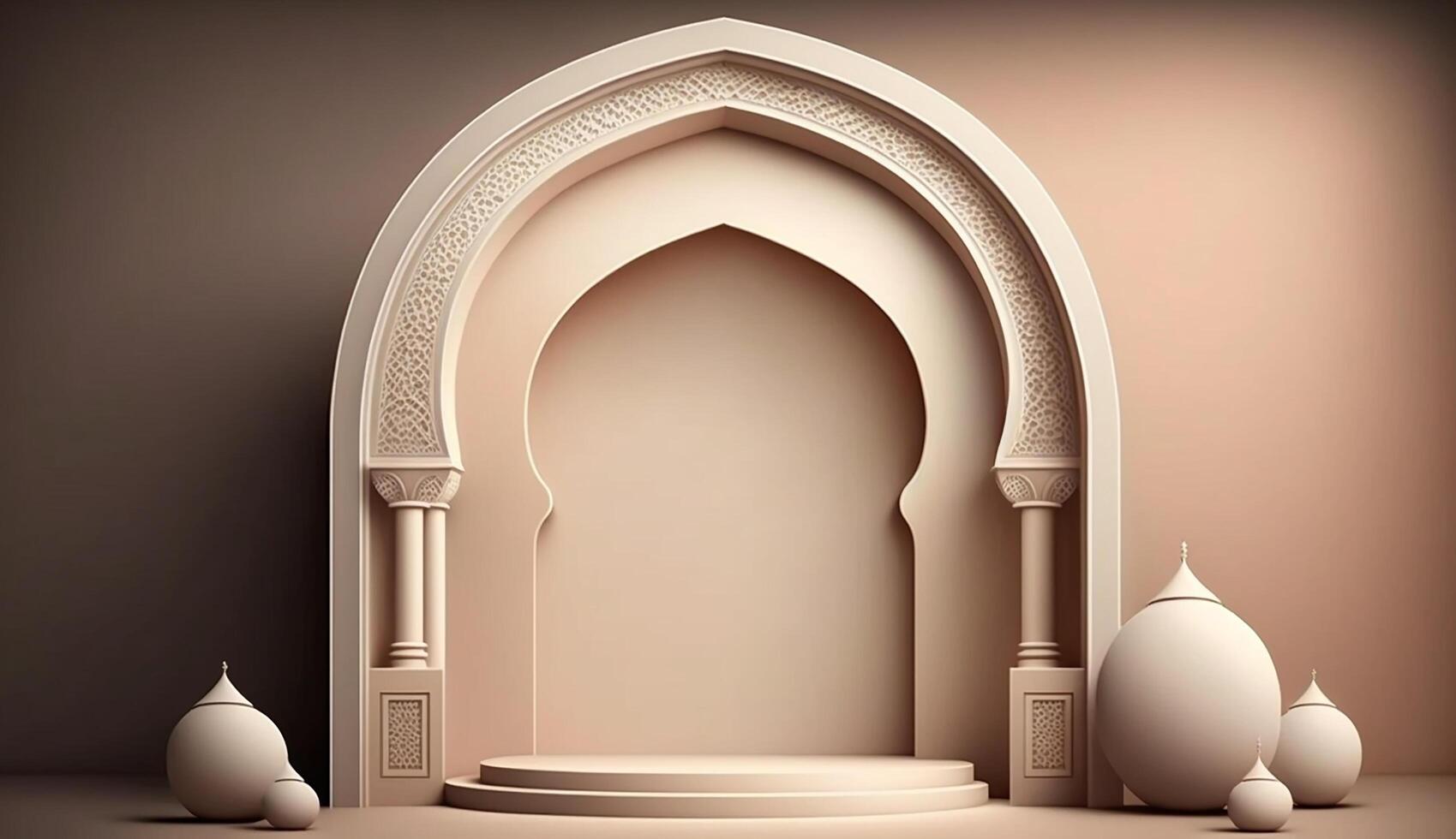 3d render mosque element in ornate arabic, Islamic archit ecture style interior. AI Generative photo