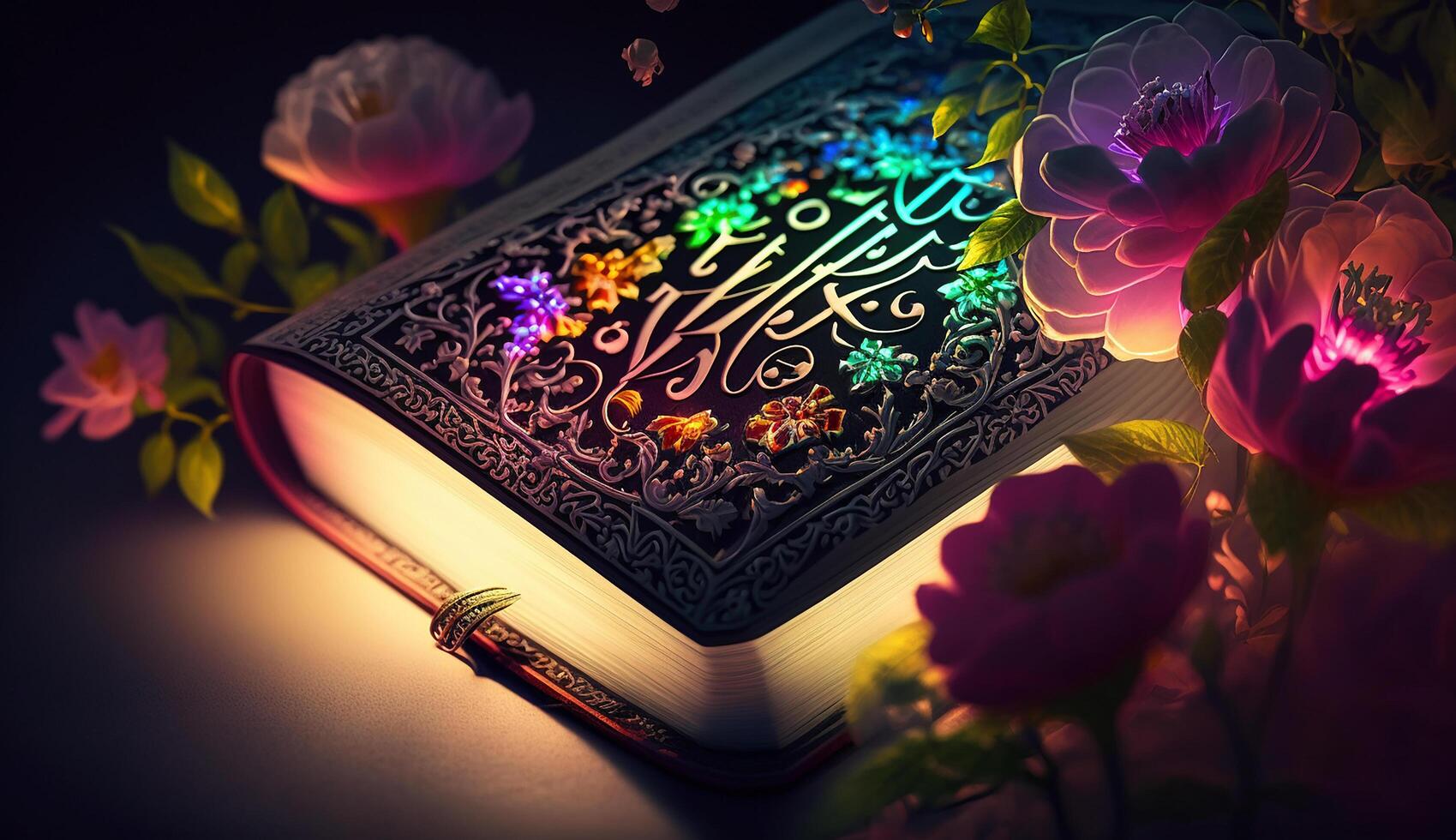 technological book with colorful neon photo
