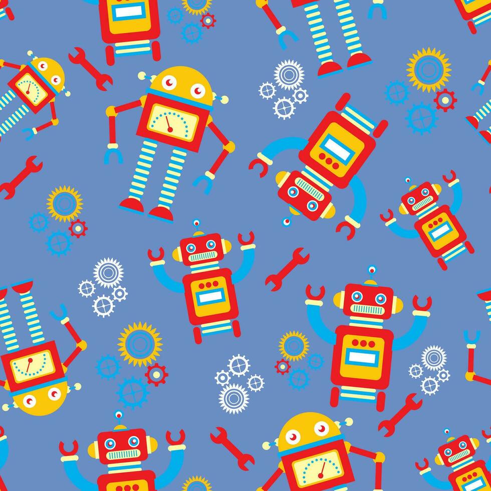 vector ilustración de repitiendo modelo de robots en retro infantil estilo. vistoso, editable obra de arte para impresión sobre telas, fondos de pantalla, etc.