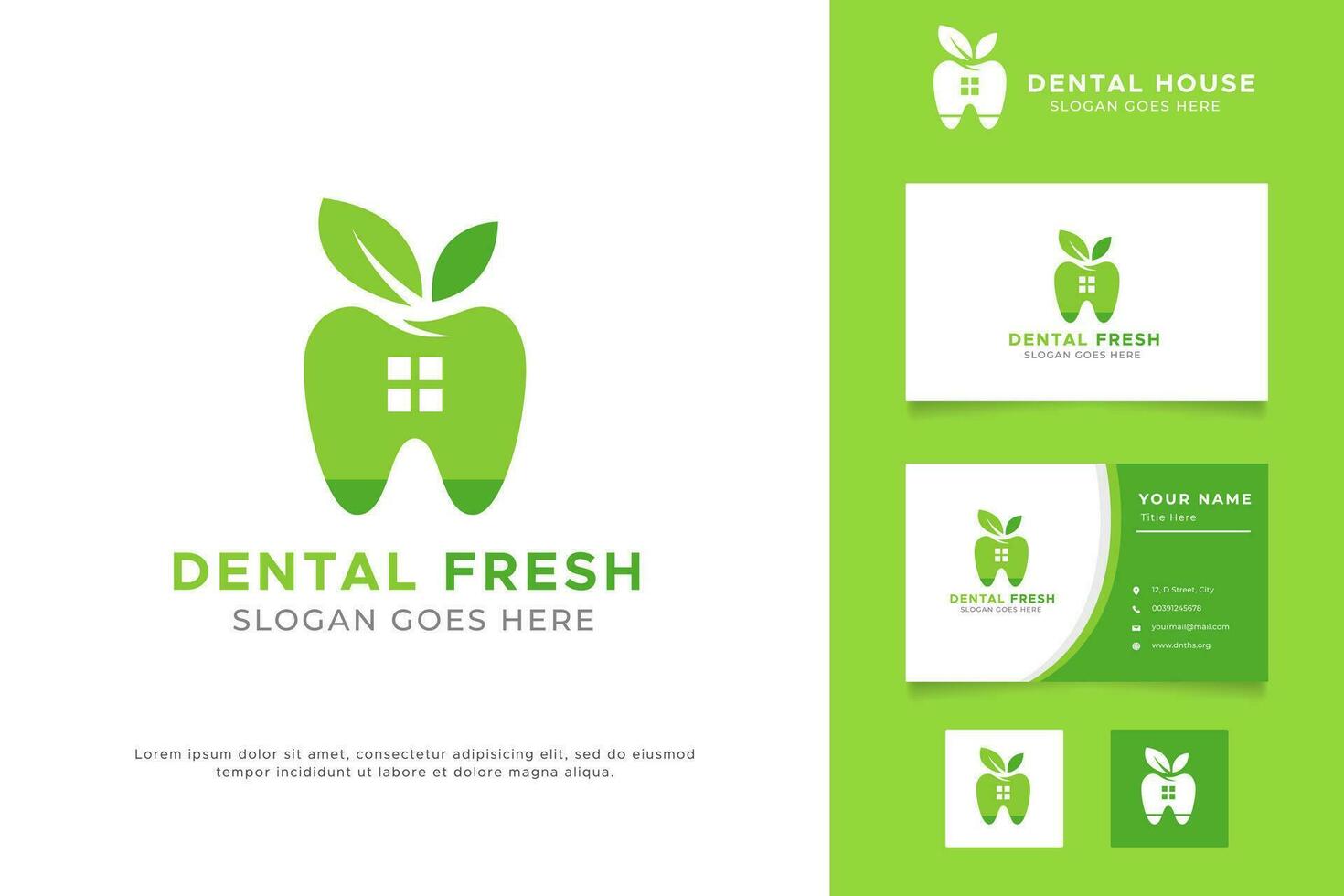 Logo Clinic Dental Fresh Abstract Illustration with Green Color and Business Card Template for Branding Identity. vector