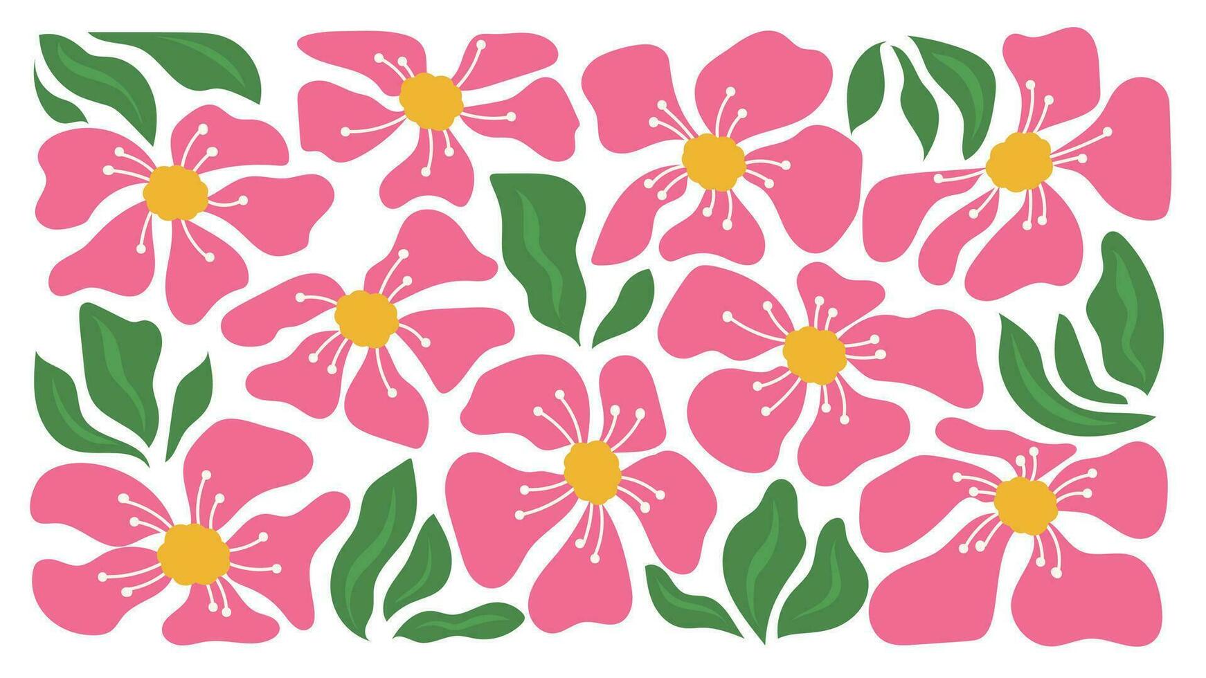 Abstract botanical art background vector. Natural hand drawn pattern design with flowers, leaves, branches. Simple contemporary style illustrated Design for fabric, print, cover, banner, wallpaper. vector