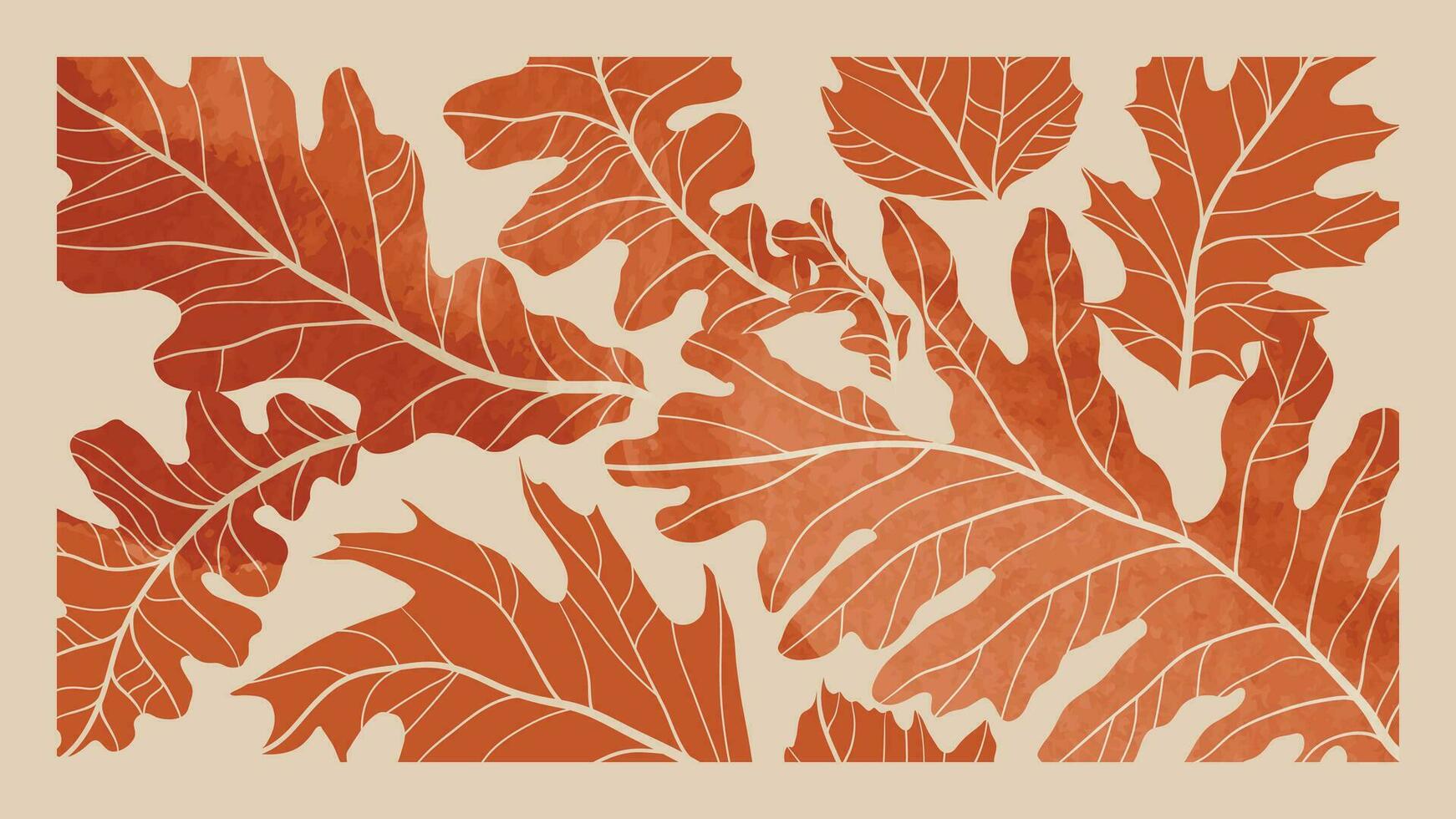 Abstract art autumn background vector. Botanic fall season hand drawn pattern design with oak leaves. Simple contemporary style illustrated Design for fabric, print, cover, banner, wallpaper. vector