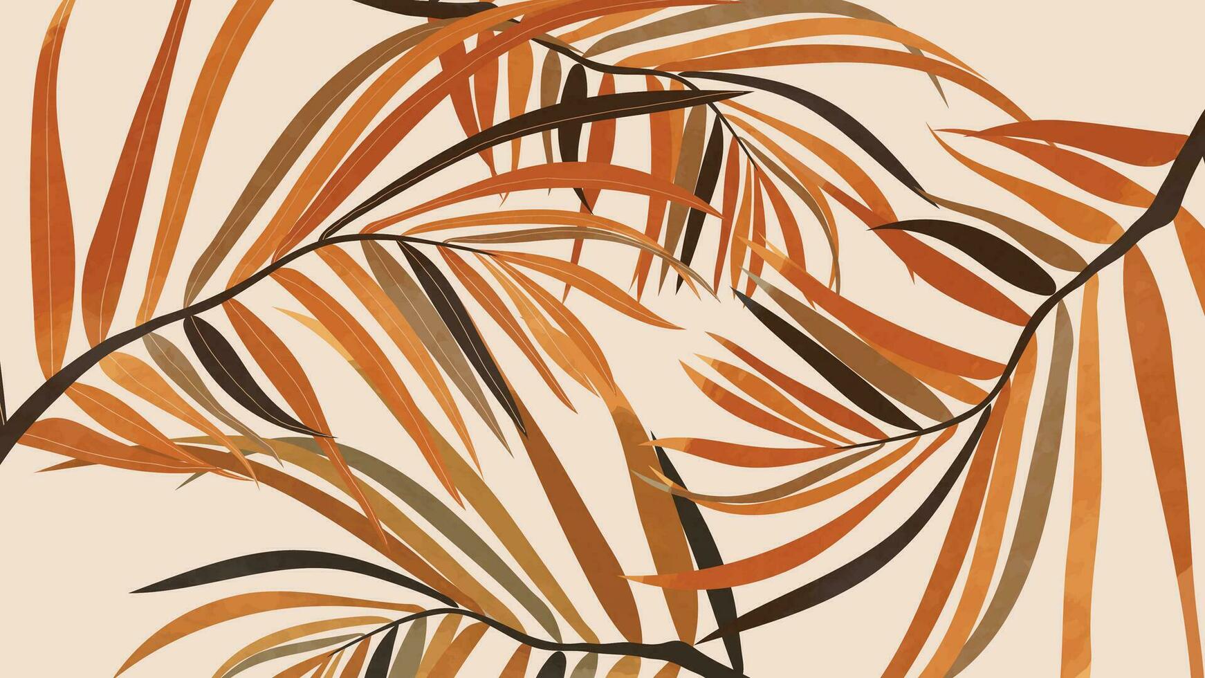 Abstract art autumn background vector. Botanic fall season hand drawn pattern design with palm leaves. Simple contemporary style illustrated Design for fabric, print, cover, banner, wallpaper. vector