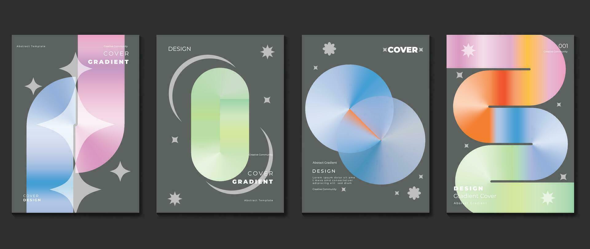Gradient design background cover set. Abstract gradient graphic with geometric shapes, circles, sparkle. Futuristic business cards collection illustration for flyer, brochure, invitation, media. vector