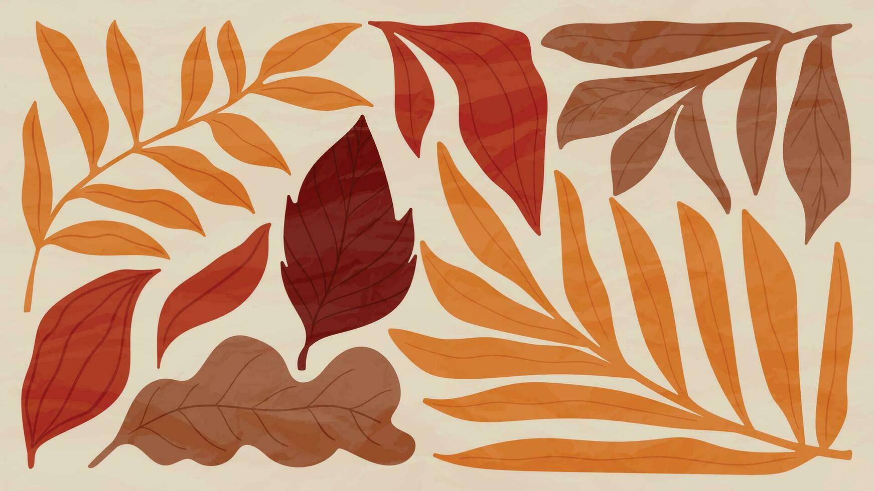 Abstract art autumn background vector. Botanic fall season hand drawn pattern design with oak leaves, branch. Simple contemporary style illustrated Design for fabric, print, cover, banner, wallpaper. vector