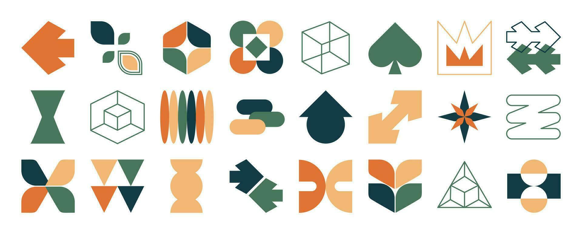 Set of abstract retro geometric shapes vector. Collection of contemporary figure, arrow, sparkle, line in 70s groovy style. Bauhaus Memphis design element perfect for banner, print, stickers, decor. vector