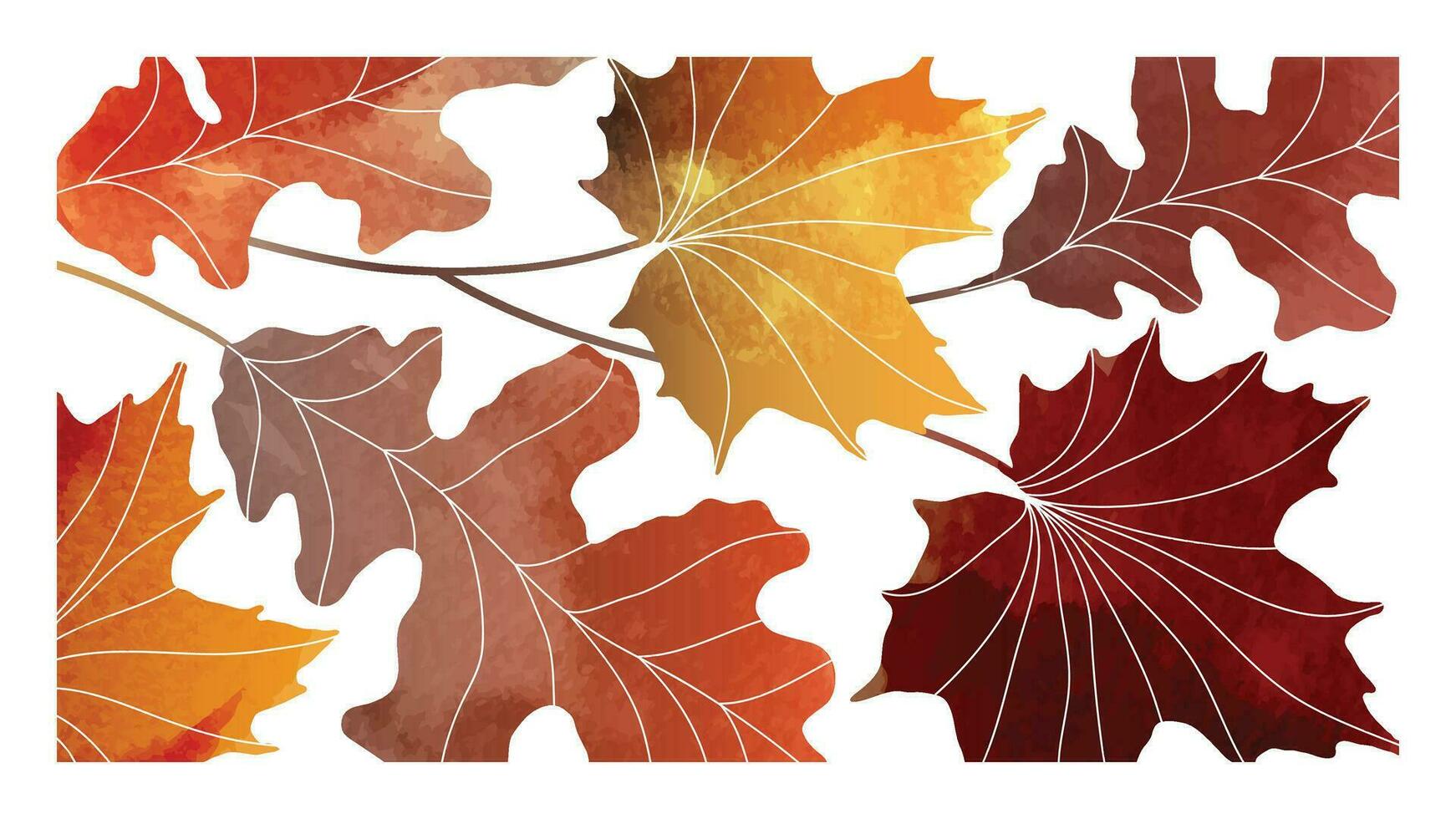 Abstract art autumn background vector. Botanic fall season hand drawn pattern design with maple, oak leaves. Simple contemporary style illustrated Design for fabric, print, cover, banner, wallpaper. vector