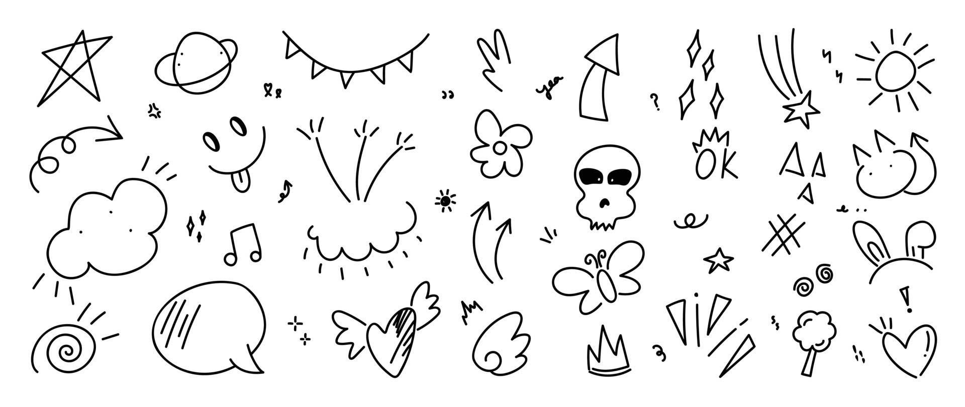 Set of cute pen line doodle element vector. Hand drawn doodle style ...